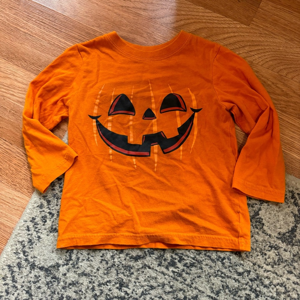 The Children's Place Orange Pumpkin Jack-O'-Lantern Long Sleeve Tee